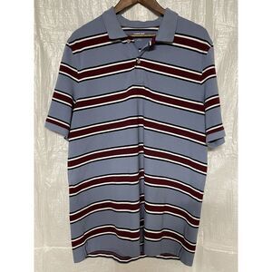 Lands End Men's Polo Shirt LT Blue Maroon Striped Short Sleeve